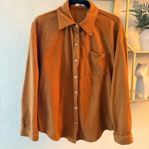IT Amazon Rust Yellow Orange Button-Up Shirt womens size large L waffle knit